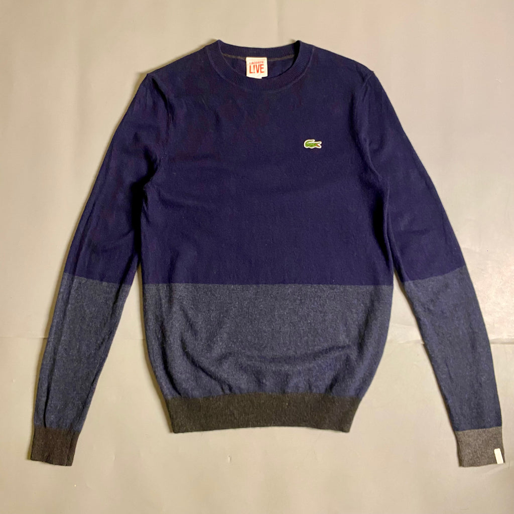 Lacoste Live crewneck sweater in a navy blue and anthracite color-blocked design