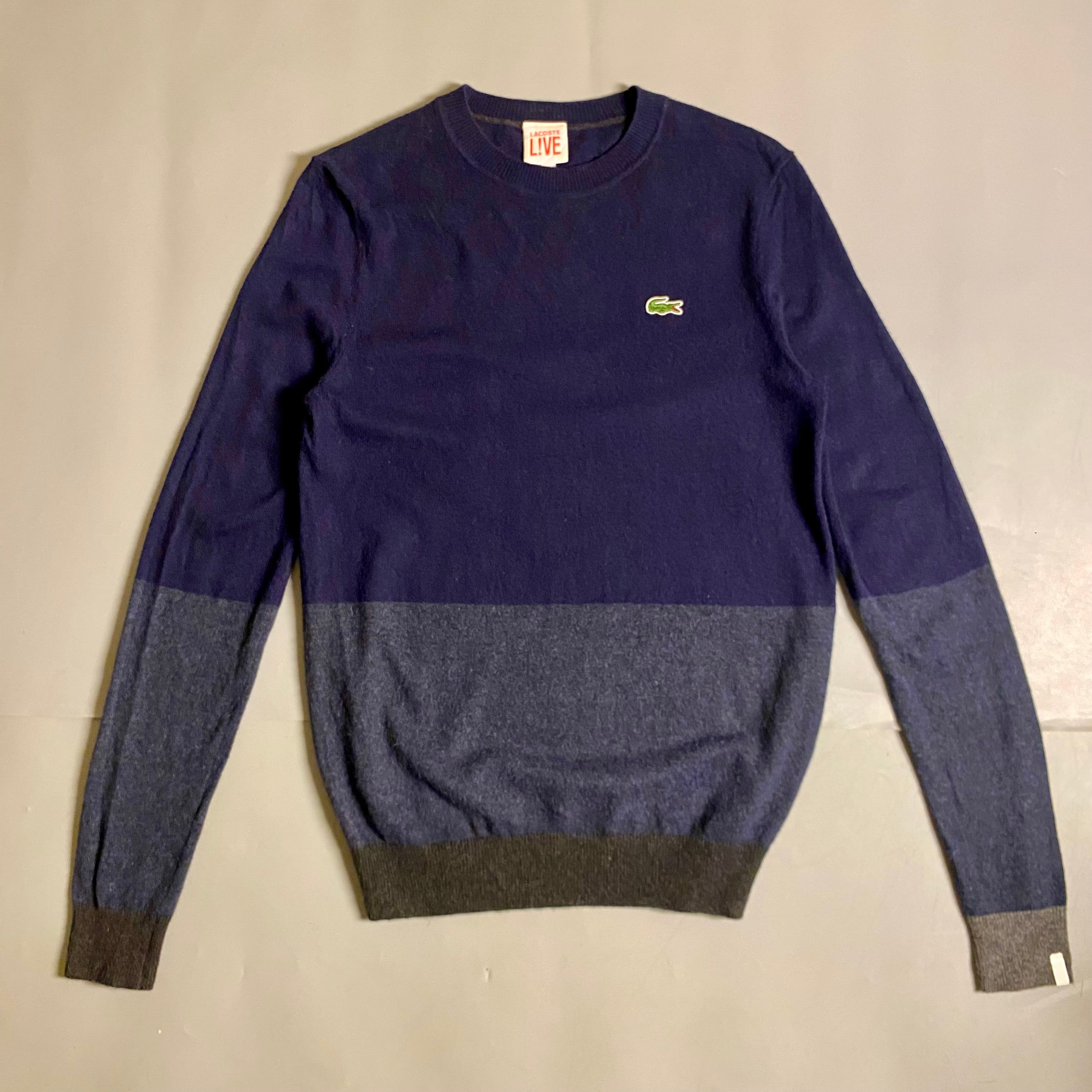 Lacoste Live crewneck sweater in a navy blue and anthracite color-blocked design