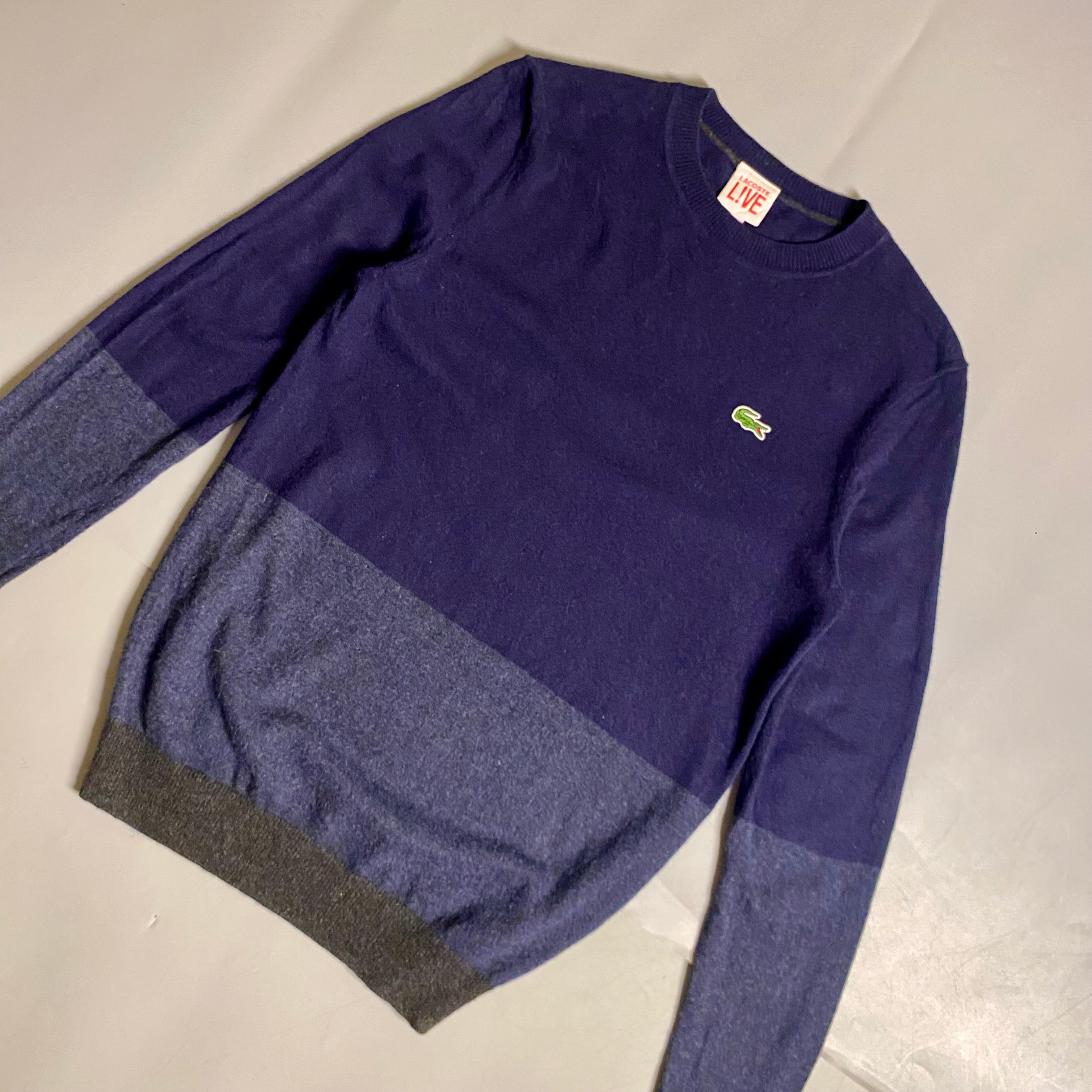 Lacoste Live crewneck sweater in a navy blue and anthracite color-blocked design