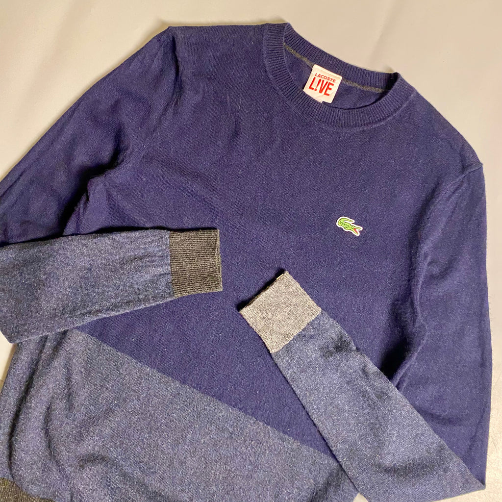 Lacoste Live crewneck sweater in a navy blue and anthracite color-blocked design