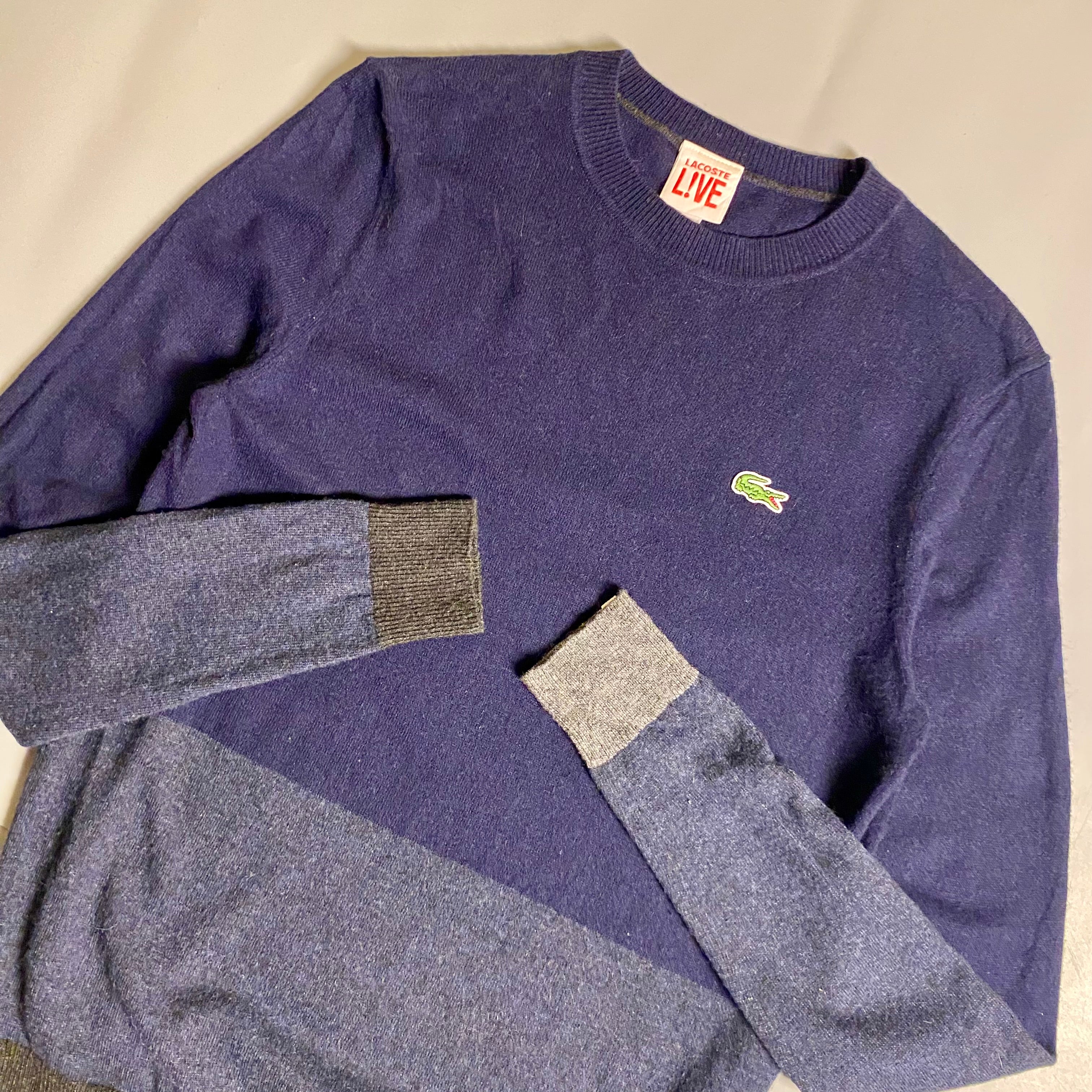 Lacoste Live crewneck sweater in a navy blue and anthracite color-blocked design