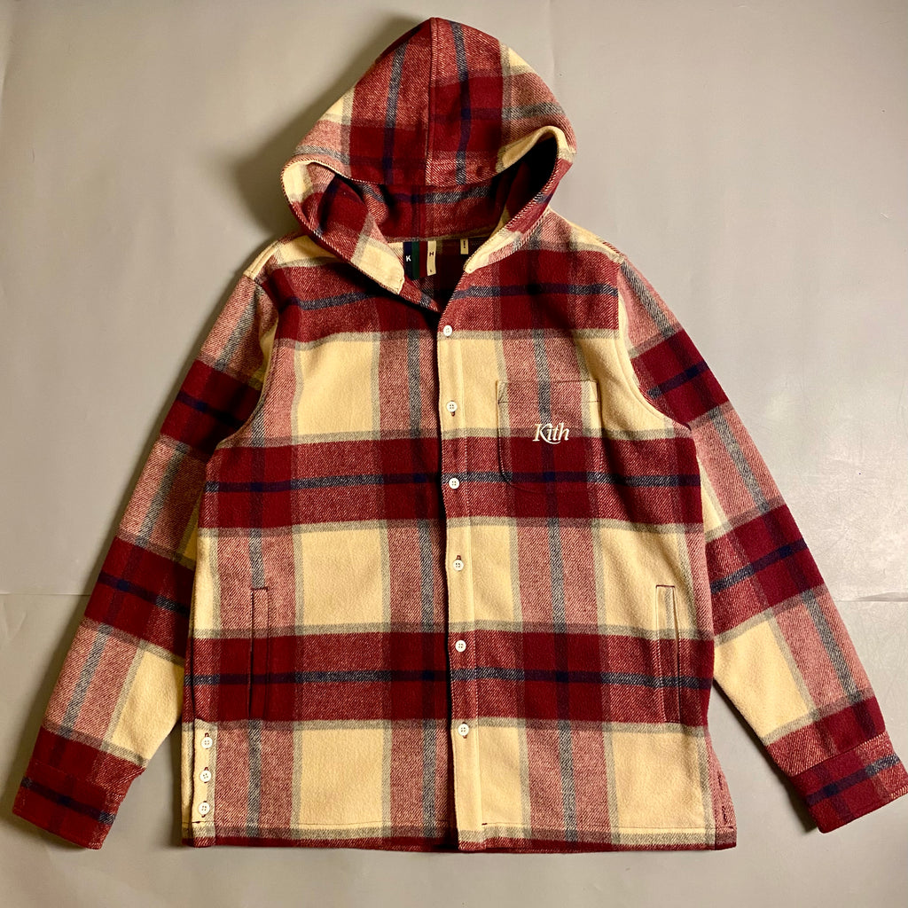 Kith Plaid Hooded Ginza Shirt in the Burgundy Plaid colorway