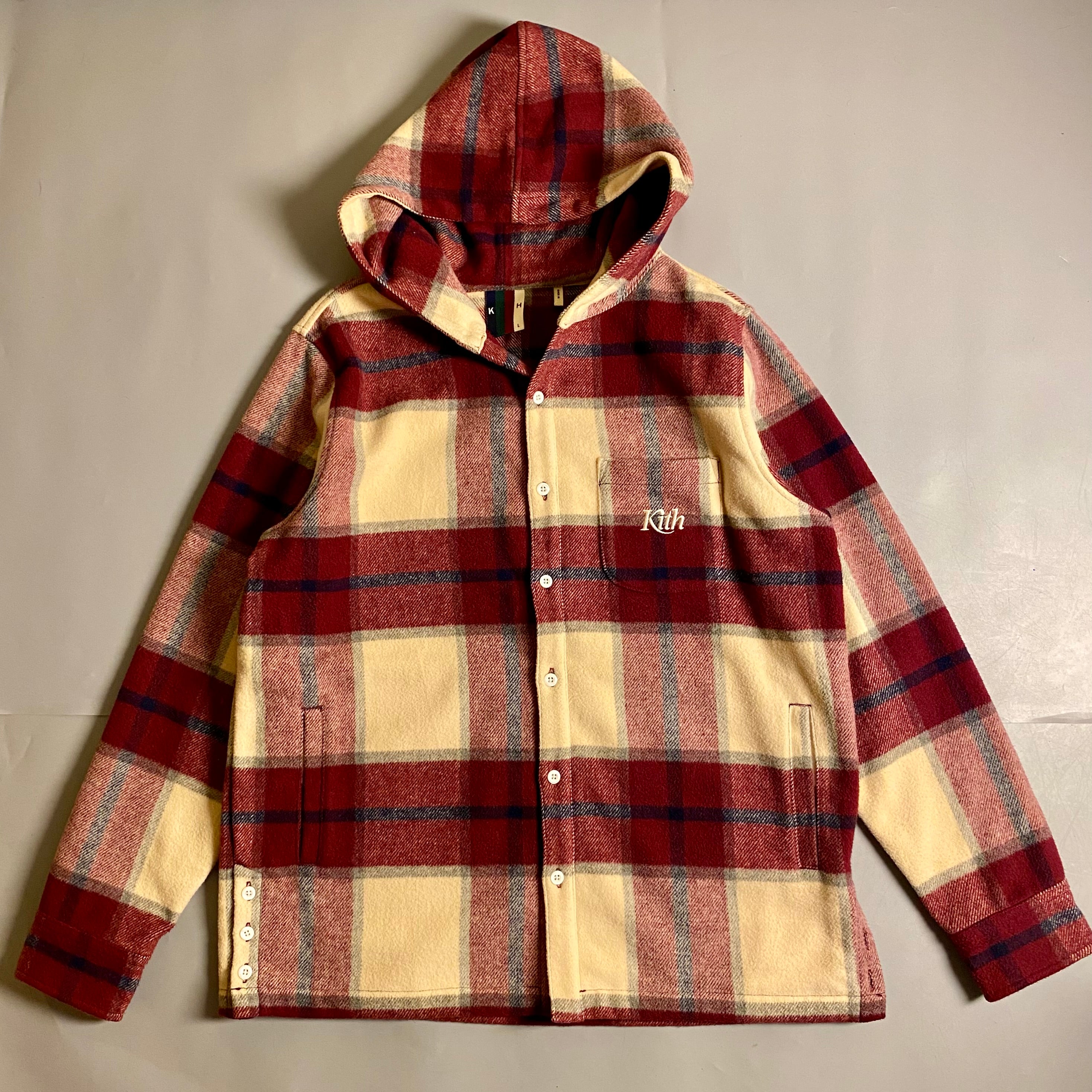 Kith Plaid Hooded Ginza Shirt in the Burgundy Plaid colorway