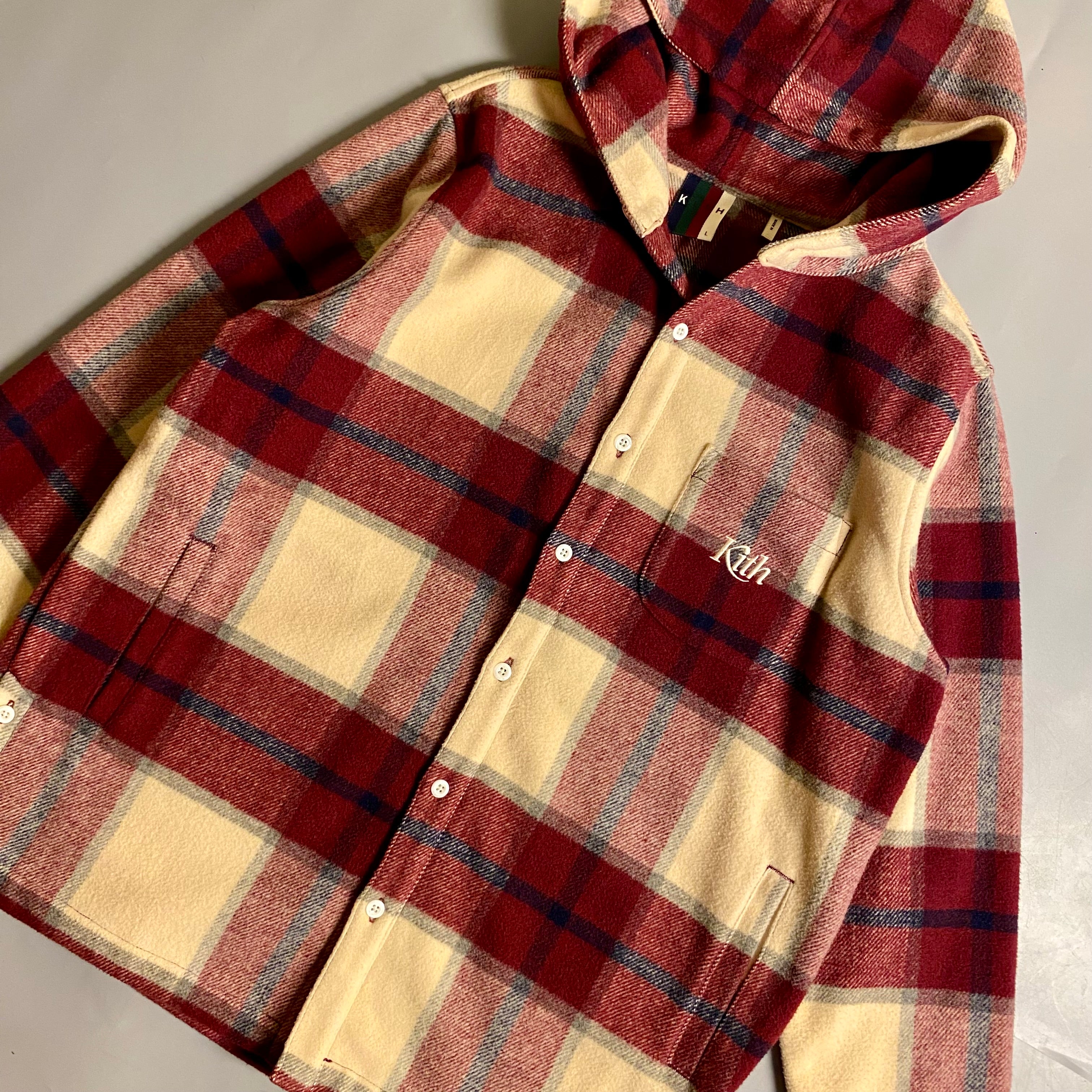 Kith Plaid Hooded Ginza Shirt in the Burgundy Plaid colorway