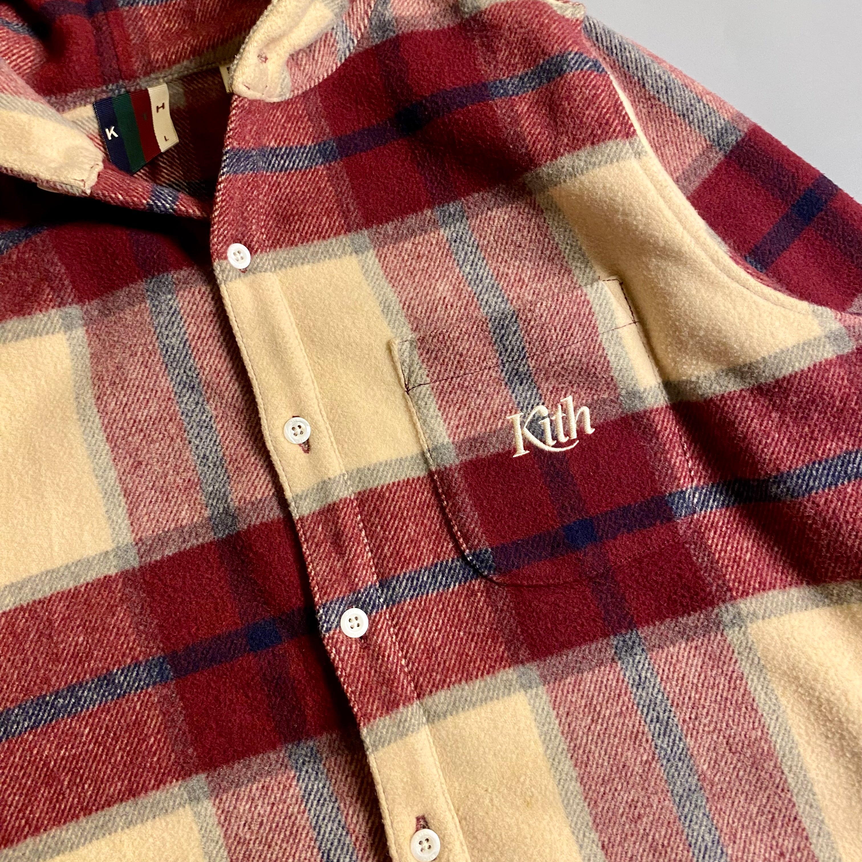 Kith Plaid Hooded Ginza Shirt in the Burgundy Plaid colorway