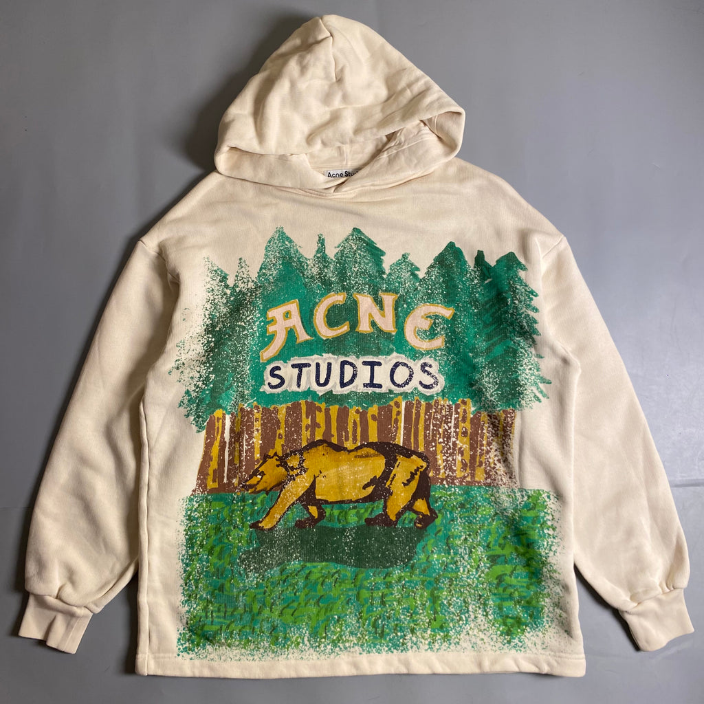 Acne Studios Grant Levy Edition Fikka Bear-Print Oversized Hoodie in an off-white cotton fabric