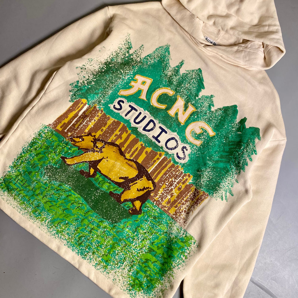 Acne Studios Grant Levy Edition Fikka Bear-Print Oversized Hoodie in an off-white cotton fabric